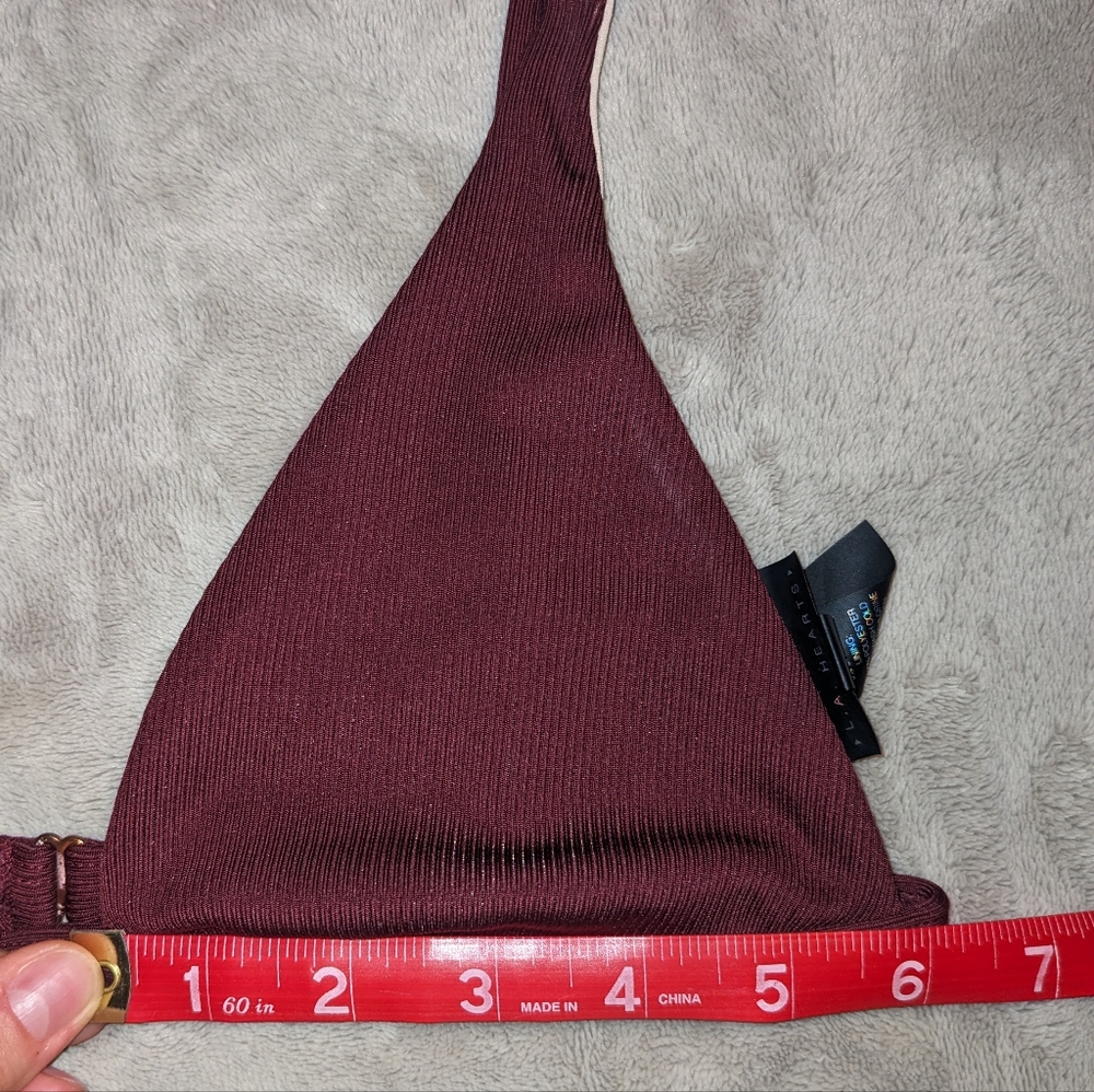 L.A. Hearts Triangle Tie Strap Bikini Top (Small) in Wine color - Picture 4 of 8